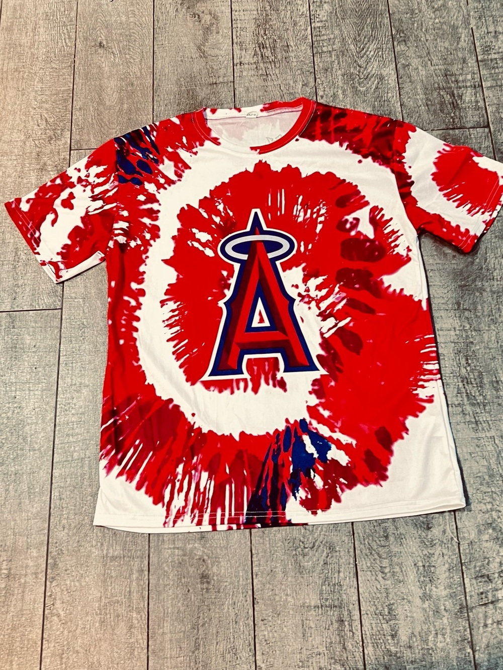 Los Angeles Angels Red Tie-Dye Baseball Jersey Top